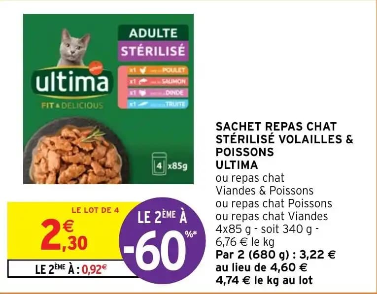 SACHET REPAS CHAT STÉRILISÉ VOLAILLES & POISSONS ULTIMA