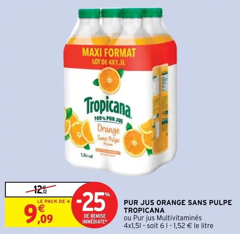 PUR JUS ORANGE SANS PULPE TROPICANA