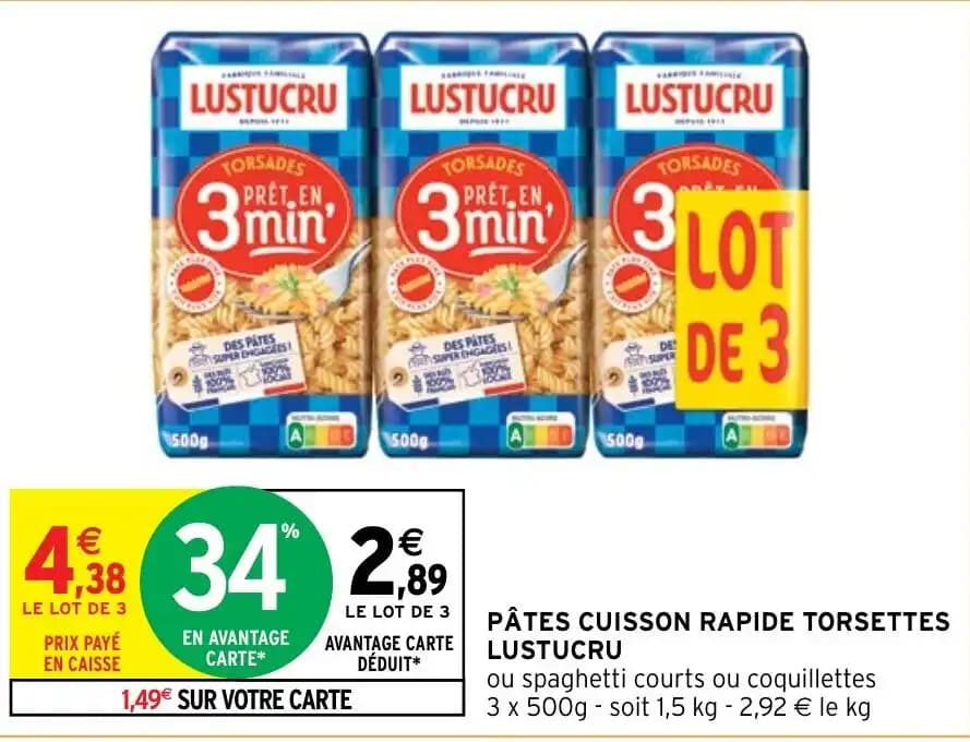PÂTES CUISSON RAPIDE TORSETTES LUSTUCRU