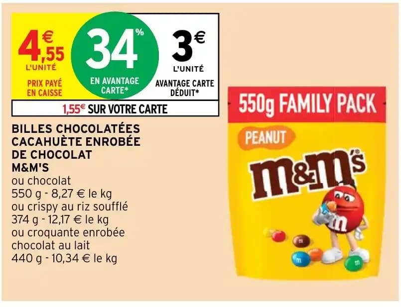 BILLES CHOCOLATÉES CACAHUÈTE ENROBÉE DE CHOCOLAT M&M'S
