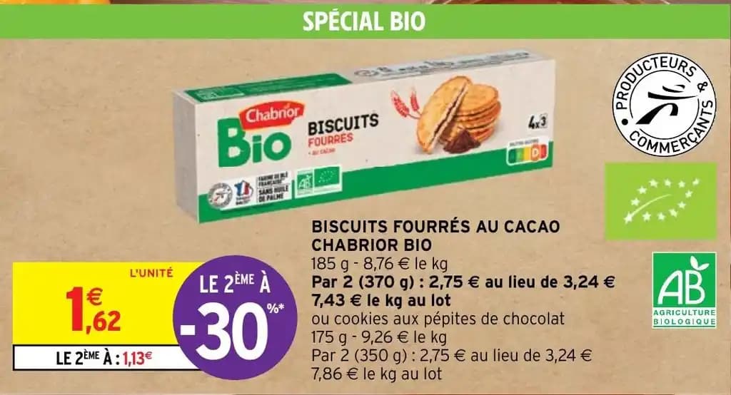 BISCUITS FOURRÉS AU CACAO CHABRIOR BIO