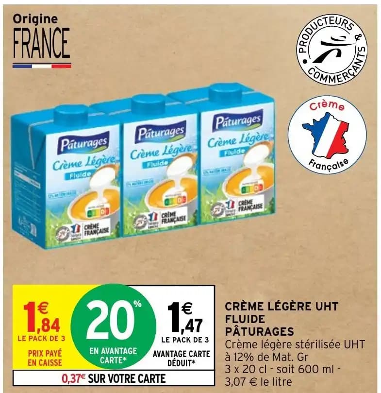 CRÈME LÉGÈRE UHT FLUIDE PÂTURAGES