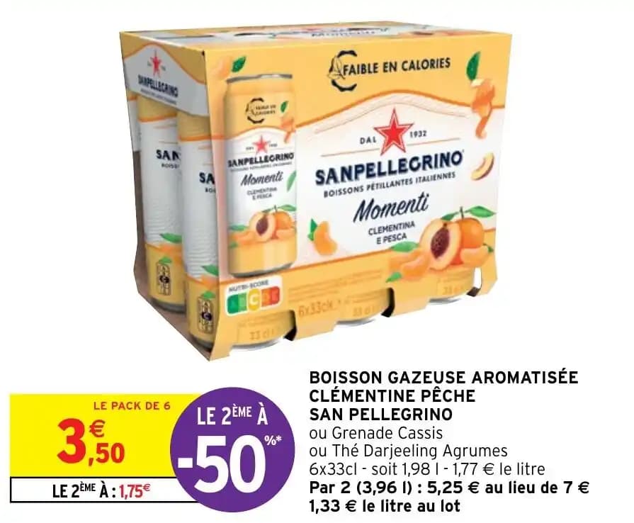 BOISSON GAZEUSE AROMATISÉE CLÉMENTINE PÊCHE SAN PELLEGRINO