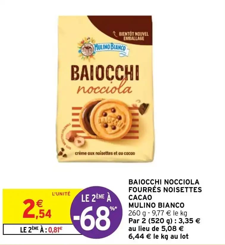 BAIOCCHI NOCCIOLA FOURRÉS NOISETTES CACAO MULINO BIANCO