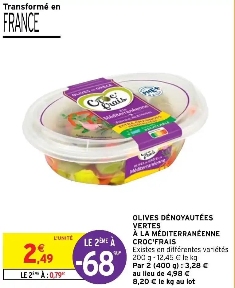 OLIVES DÉNOYAUTÉES VERTES À LA MÉDITERRANÉENNE CROC'FRAIS