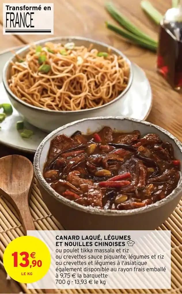 CANARD LAQUÉ, LÉGUMES ET NOUILLES CHINOISES