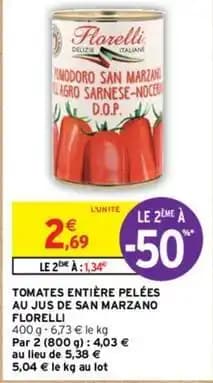 Florelli - tomates entière pelées au jus de san marzano