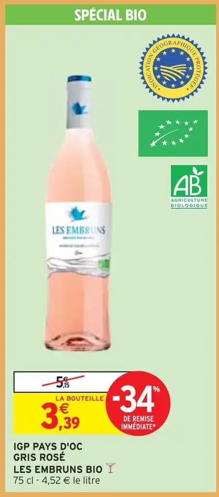 LES EMBRUNS IGP PAYS D'OC GRIS ROSÉ BIO