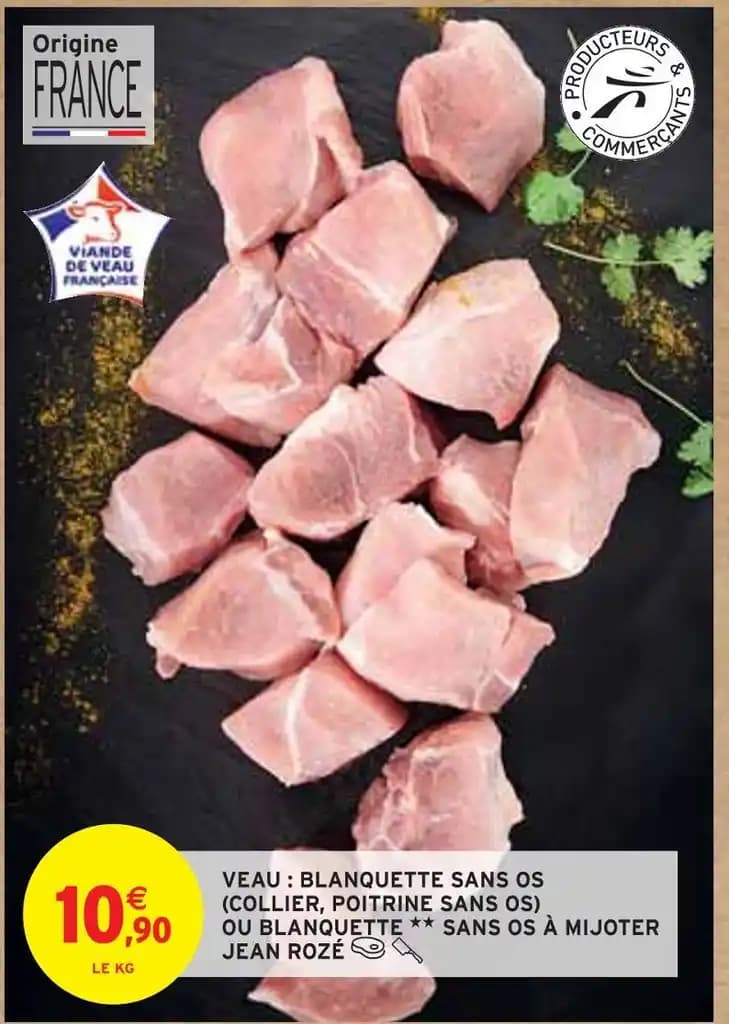 JEAN ROZÉ VEAU : BLANQUETTE SANS OS (COLLIER, POITRINE SANS OS) OU BLANQUETTE SANS OS À MIJOTER