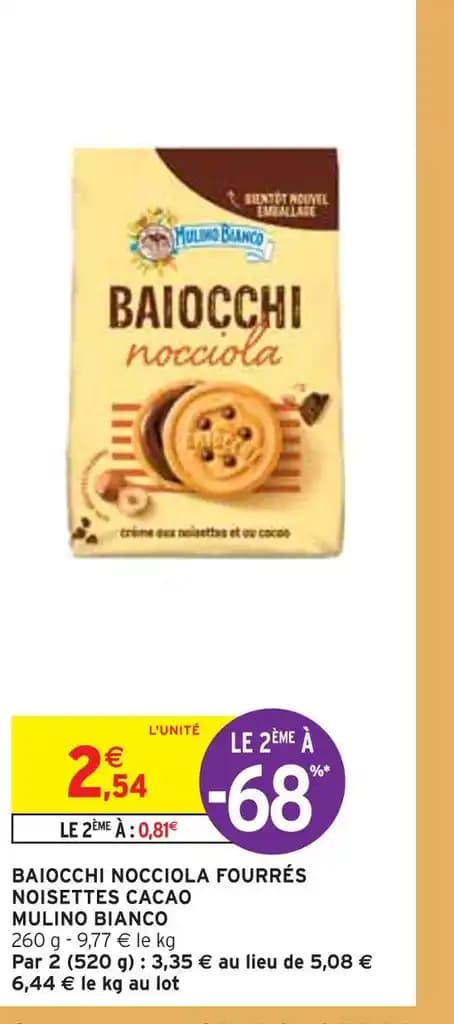MULINO BIANCO BAIOCCHI NOCCIOLA FOURRÉS NOISETTES CACAO