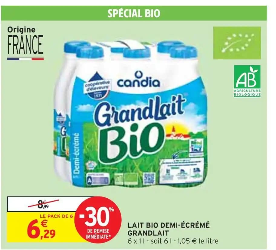 GRANDLAIT LAIT BIO DEMI-ÉCRÉMÉ