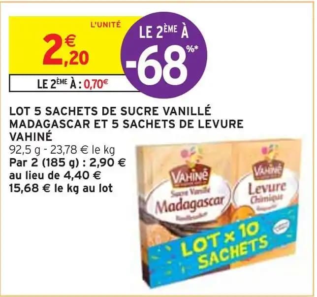 VAHINÉ LOT 5 SACHETS DE SUCRE VANILLÉ MADAGASCAR ET 5 SACHETS DE LEVURE