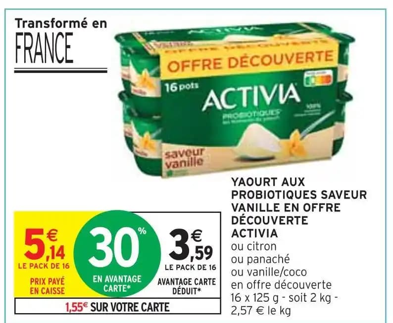 ACTIVIA YAOURT AUX PROBIOTIQUES SAVEUR VANILLE EN OFFRE DÉCOUVERTE