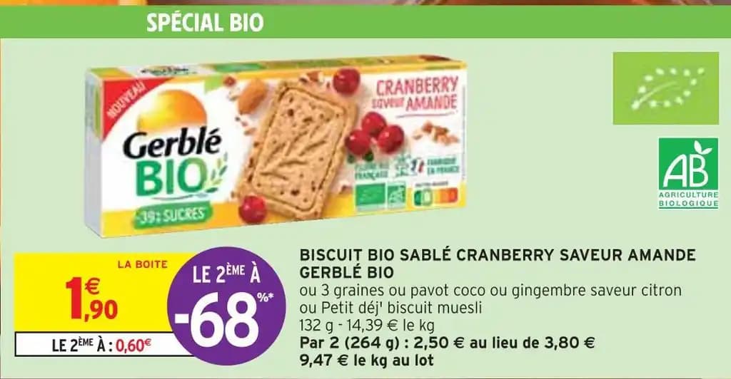 GERBLÉ BIO BISCUIT BIO SABLÉ CRANBERRY SAVEUR AMANDE