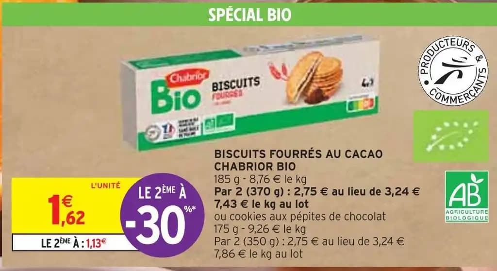 CHABRIOR BISCUITS FOURRÉS AU CACAO BIO