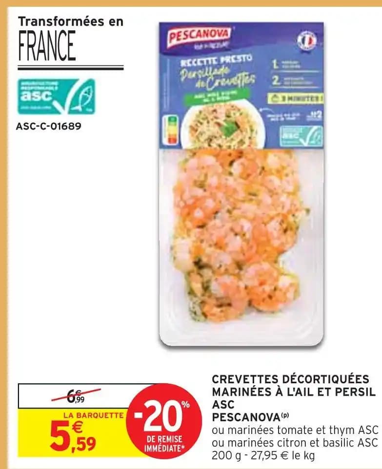 PESCANOVA CREVETTES DÉCORTIQUÉES MARINÉES À L'AIL ET PERSIL ASC