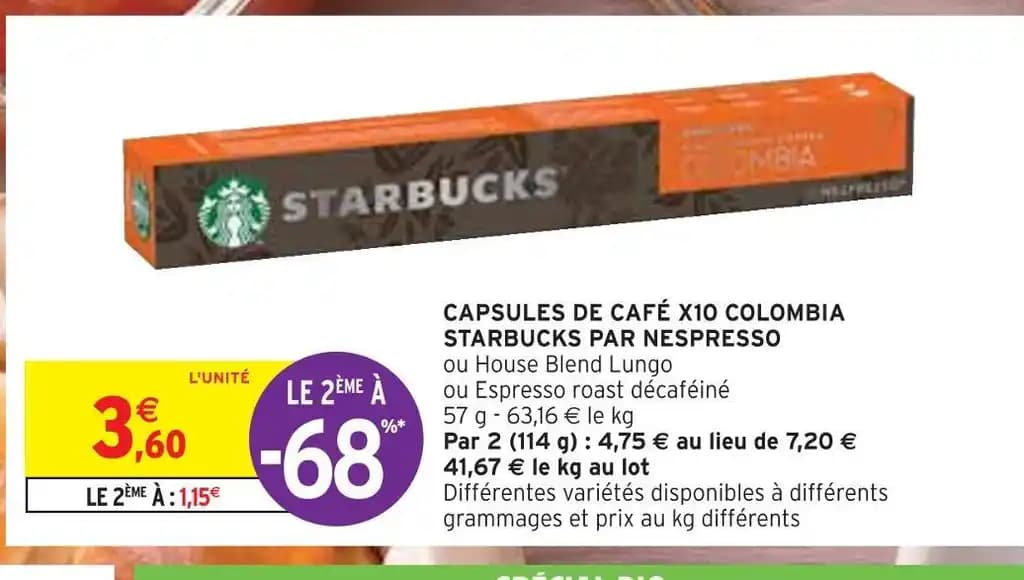 STARBUCKS CAPSULES DE CAFÉ X10 COLOMBIA PAR NESPRESSO