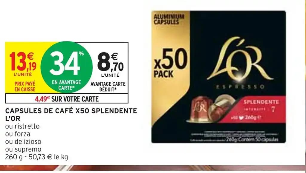L'OR CAPSULES DE CAFÉ X50 SPLENDENTE