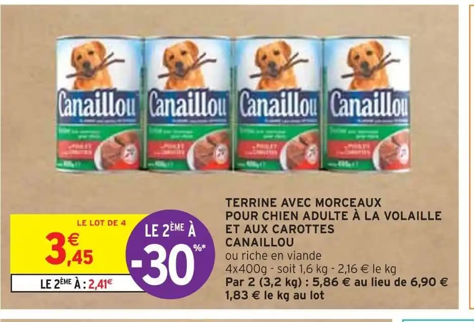 CANAILLOU TERRINE AVEC MORCEAUX POUR CHIEN ADULTE À LA VOLAILLE ET AUX CAROTTES