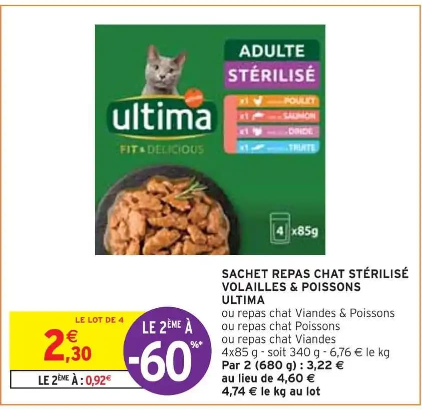ULTIMA SACHET REPAS CHAT STÉRILISÉ VOLAILLES & POISSONS