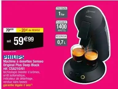Philips - machine à dosettes senseo original plus deep black csa210/61