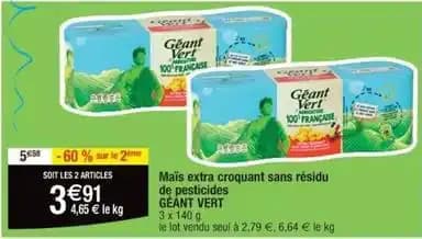 Géant vert - maïs extra croquant sans résidu de pesticides