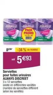 Always - serviettes pour fuites urinaires