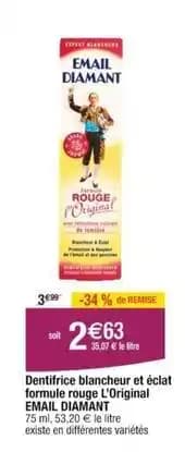 Email diamant - dentifrice blancheur et eclat formule rouge loriginal