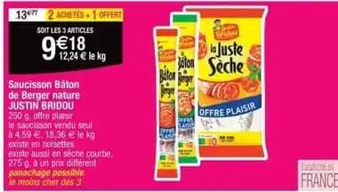 Justin bridou - saucisson bâton de berger nature