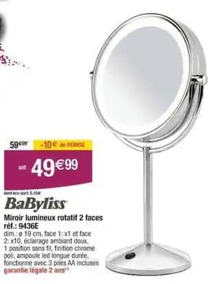 Babyliss - miroir lumineux rotatif 2 faces 9436e