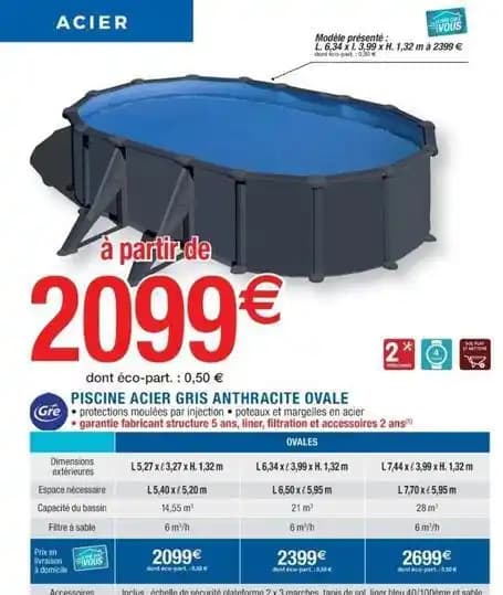 Piscines acier gris anthracite ovale