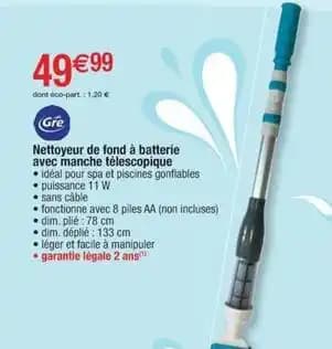 Gre pool - nettoyeur de fond à batterie avec manche télescopique