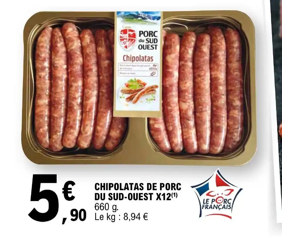 CHIPOLATAS DE PORC DU SUD-OUEST X12