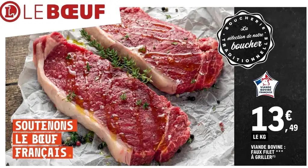 VIANDE BOVINE : FAUX FILET À GRILLER(1)
