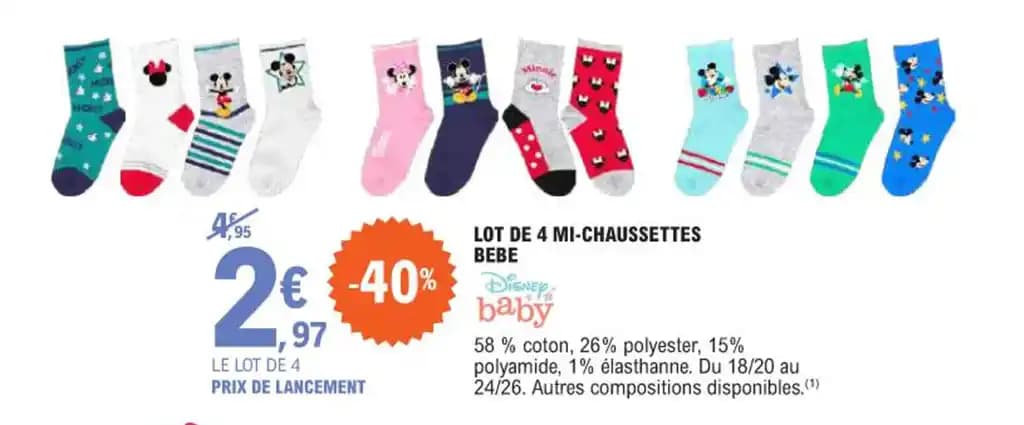 LOT DE 4 MI-CHAUSSETTES BEBE