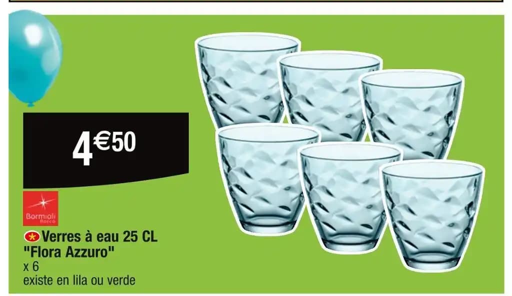 Bormioli Verres à eau 25 CL Flora Azzuro