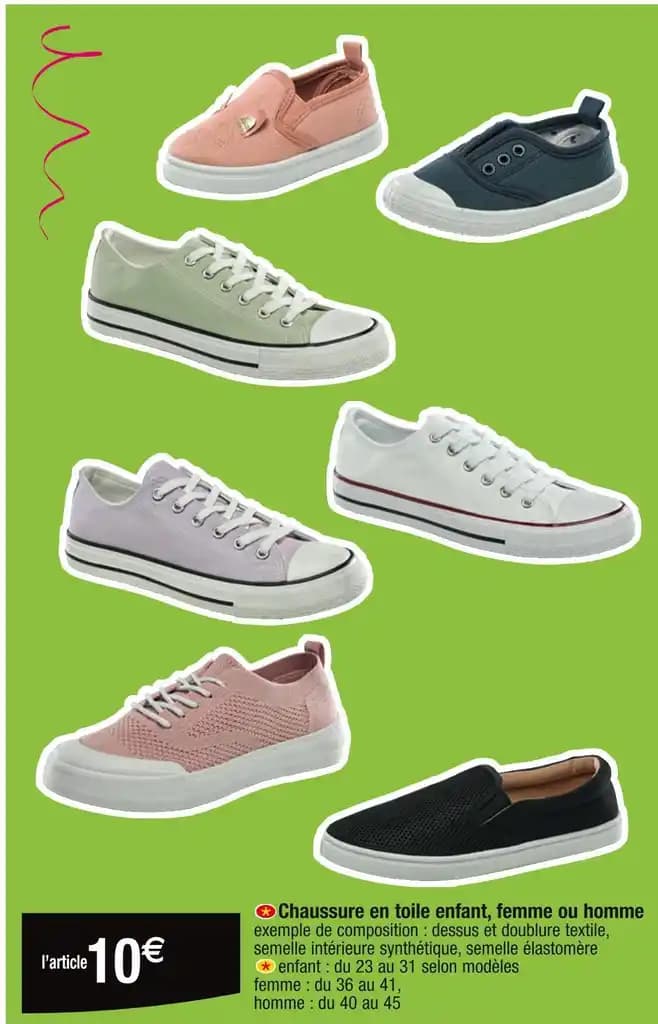 Chaussure en toile enfant, femme ou homme