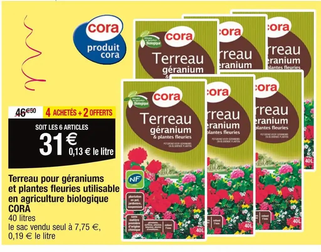 CORA Terreau pour géraniums et plantes fleuries utilisable en agriculture biologique