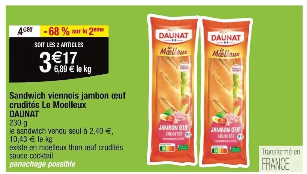 DAUNAT Sandwich viennois jambon œuf crudités Le Moelleux