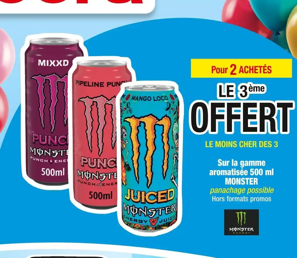 MONSTER LE 3ème OFFERT Pour 2 ACHETÉS sur la gamme aromatisée 500 ml MONSTER