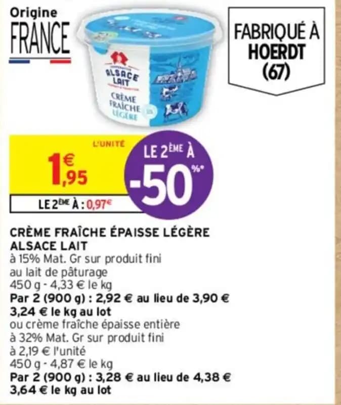 CRÈME FRAÎCHE ÉPAISSE LÉGÈRE ALSACE LAIT