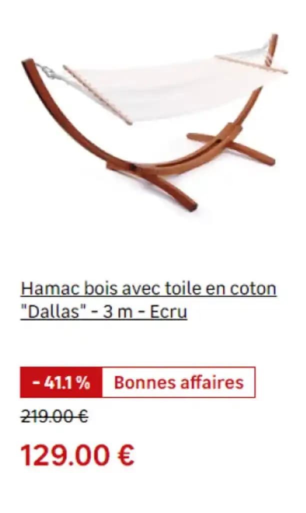 Hamac bois avec toile en coton "Dallas"-3 m - Ecru