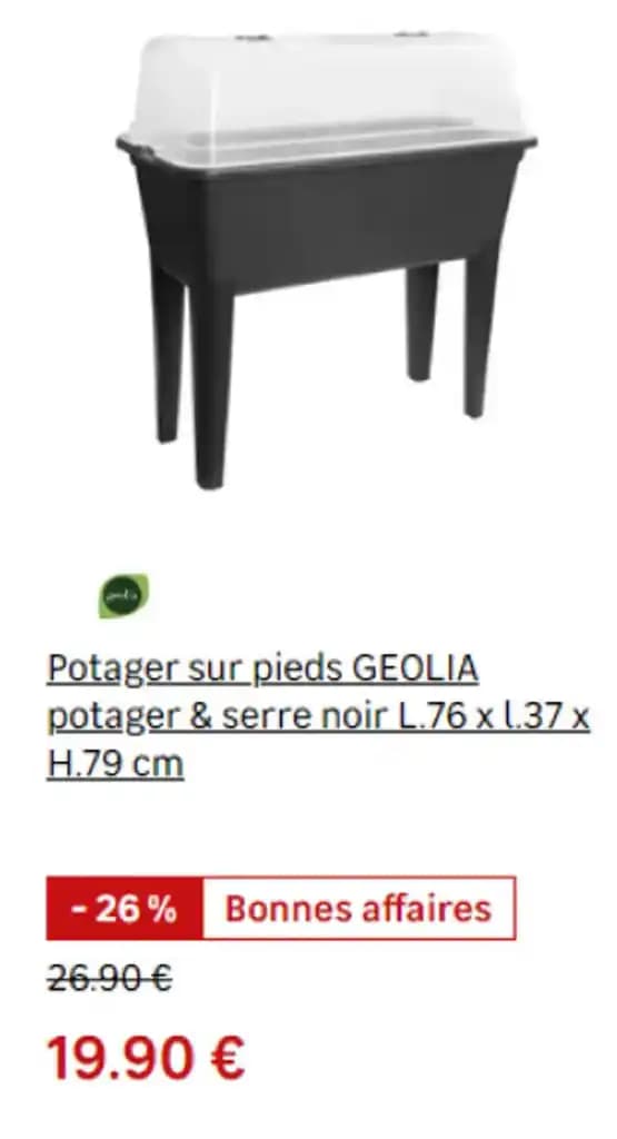 Potager sur pieds GEOLIA potager & serre noir L.76 x 1.37 x