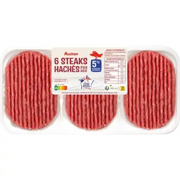 6 Steaks Hachés Pur Bœuf Auchan