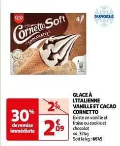 Algida - glace à l'italienne vanille et cacao cornetto
