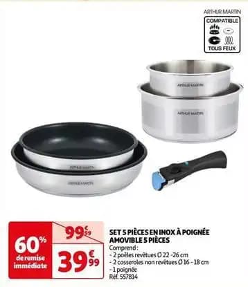 Set 5 pièces en inox à poignée amovible