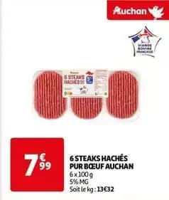 Auchan - 6 steaks haches pur bœuf