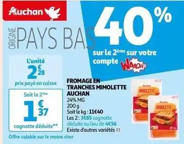 Auchan - fromage en tranches mimolette