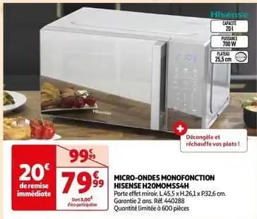 Hisense - micro ondes monofonction h20momss4h