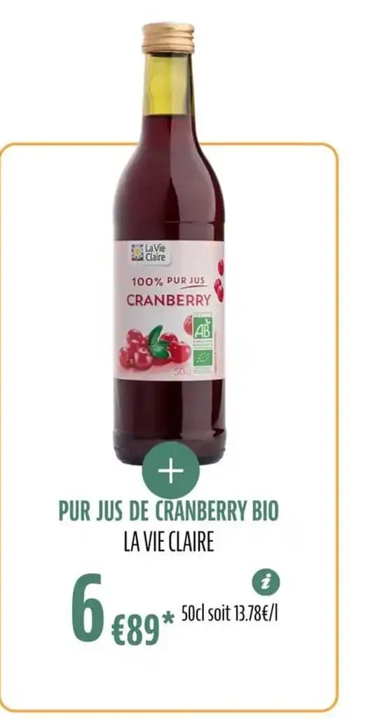 PUR JUS DE CRANBERRY BIO LA VIE CLAIRE